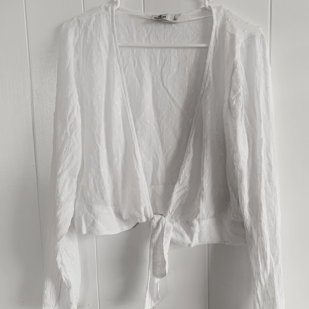 Hollister White Front Tie Blouse